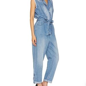 Blanknyc Womens Sleeveless Belted Blue Denim Jumpsuit Size Extra Small NWT